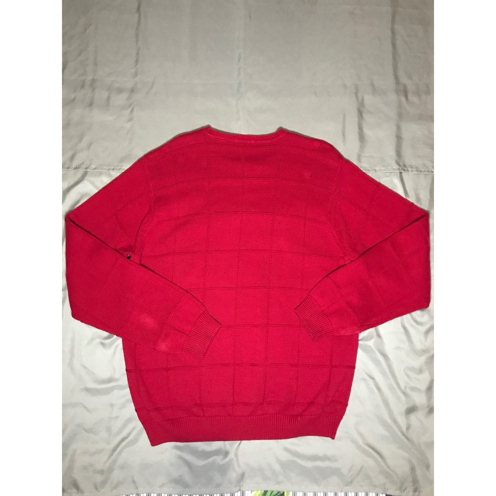 IZOD Mens Red Textured Grid Crewneck Cotton Pullover Sweater L RN36543 PC-772 - Picture 2 of 10